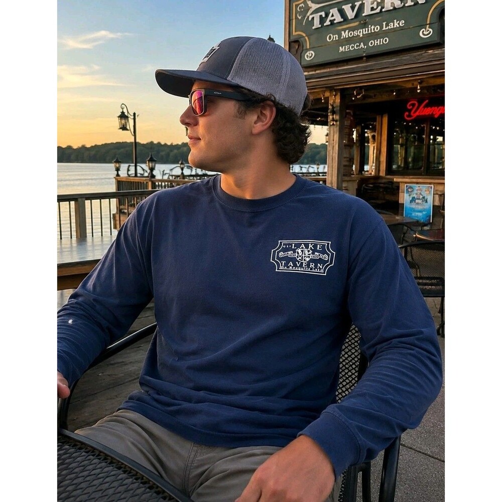 The Lake Tavern Mosquito Lake Mecca Ohio Long Sleeve TShirt Large Blue